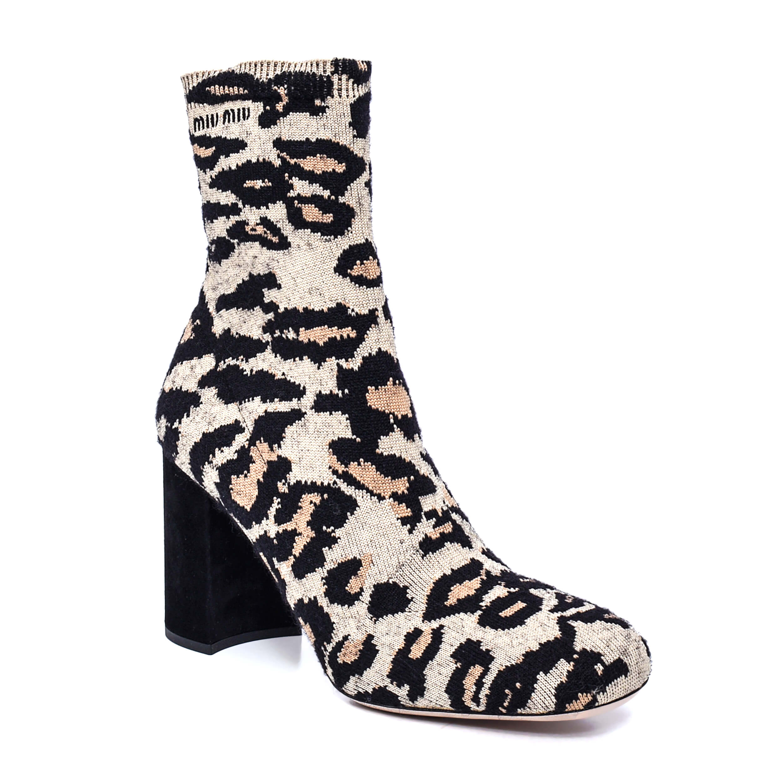 Miu Miu - Leopared Print Jacquard Socks Boots in Beige / 38